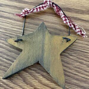 Homemade wooden country star ornament, 3" x 3"
